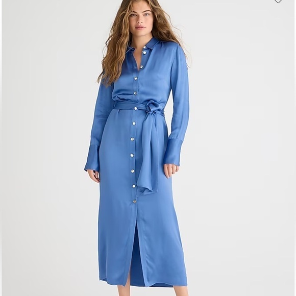 J. Crew Dresses & Skirts - J crew Drapey shirtdress in luster crepe Delphinium Blue